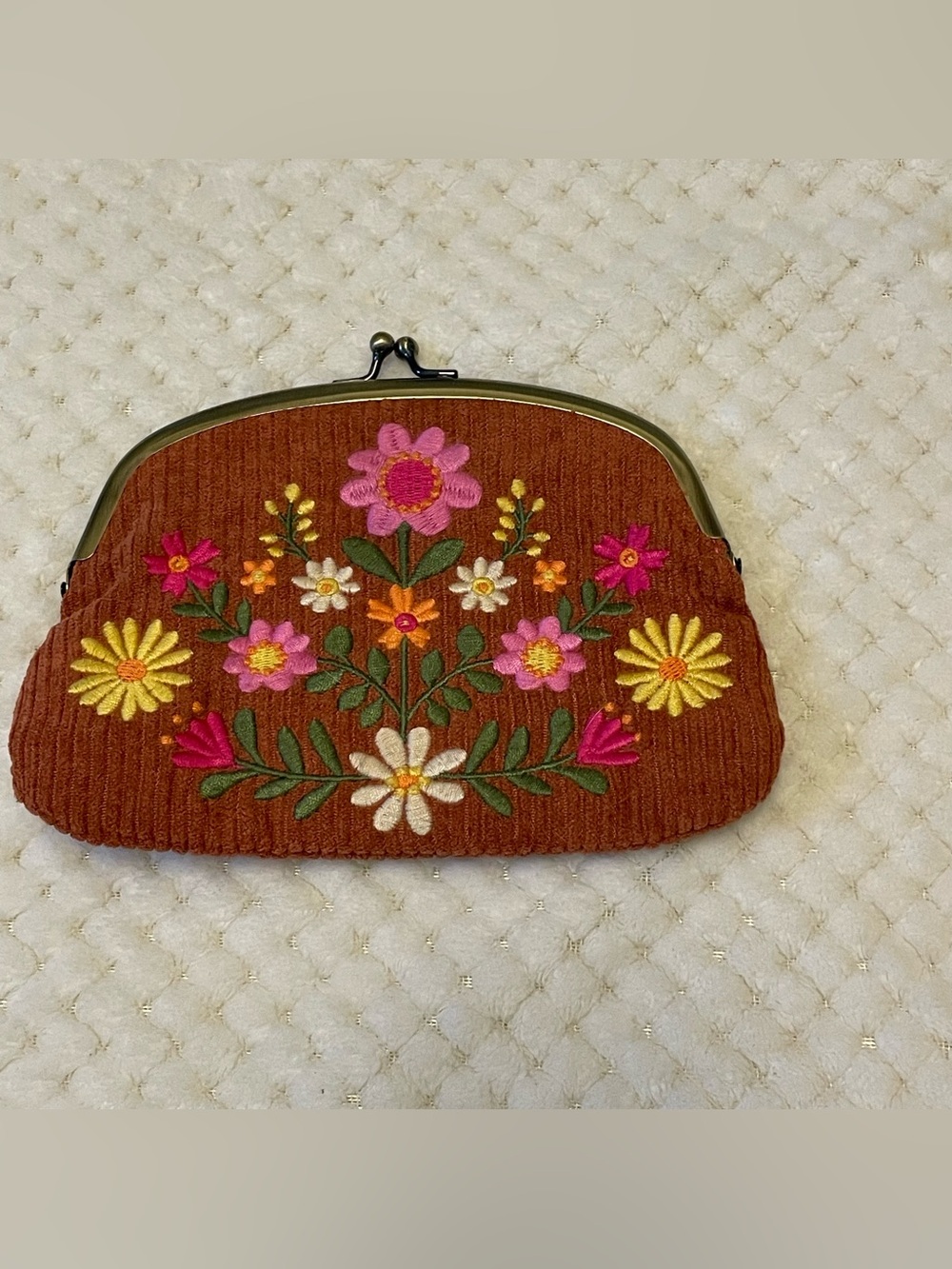 NATURAL LIFE Rust Embroidered Floral Kiss-Lock Clutch